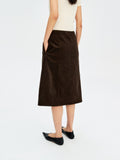Pima Cotton Corduroy A-Line Midi Skirt | Inverted Pleat Design | Women Skirt | MRS Studios