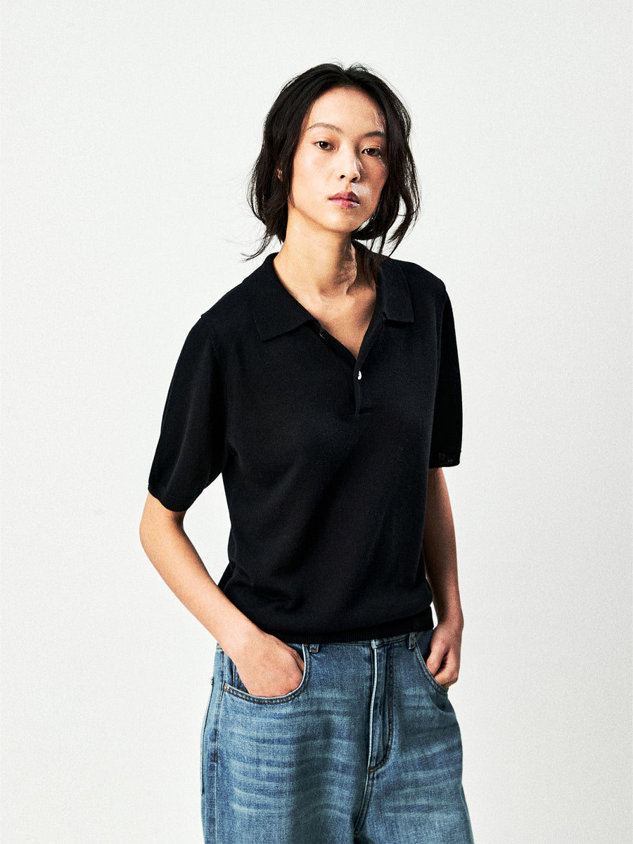 Consinee Lyocell Cashmere Knit Polo, view 3