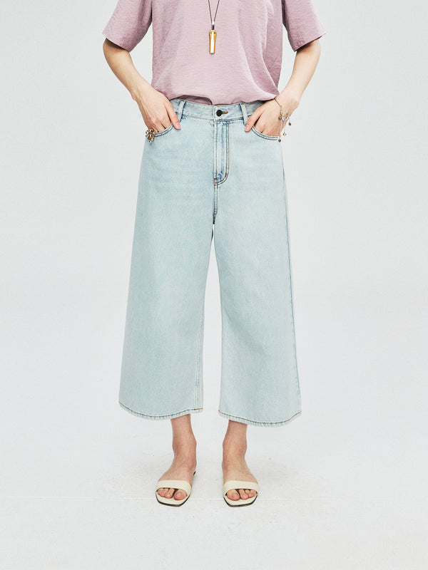 Lyocell Cotton Wide-Leg Jeans | Cropped Wide-Leg Cut | Hand-Distressed Vintage Detailing | Women Jeans | MRS Studios