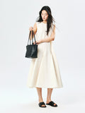 Linen-Cotton Sleeveless Dress | Diagonal Seam Lines | A-Line Flared Hem | Women Dress | MRS Studios