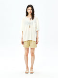 Acetate Linen Knit Top | Henley V-Neck | Pocket Detail | Women Knitwear | MRS Studios