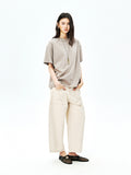 Linen Cotton Denim Cropped Jeans | Twin Patch Pockets | Tapered Cocoon Fit | Women Jeans | MRS Studios