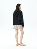 Linen Cotton Hooded Sun-Protection Overshirt | Drop-Shoulder Relaxed Fit | V-Neck Ribbed Cuff | Women Top | MRS Studios
