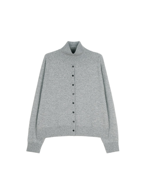 High Neck Wool Cashmere Sweater | Relaxed Faux Cardigan | Special Design | Women Knitwear | MRS Studios
