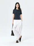 Pima Cotton Cocoon Trousers | Salt-Shrink Crinkle Texture | Vertical Seam Lines | Women Pants | MRS Studios