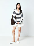 French Linen Striped Set | Frayed V-Neck Overshirt | Drawstring Shorts | Women Top and Shorts Set | MRS Studios