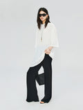Japanese Triacetate Flared Trousers | Floor-Skimming Light Bell Cut | Vertical Jacquard Stretch Waist | Women Trousers | MRS Studios