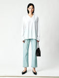 Japanese Combed Cotton V-Neck Long Sleeve Tee | Drop Shoulder | Twin-Needle Hem | Women Top | MRS Studios