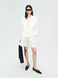 Korean Textured Cotton Cuban Collar Shirt and Shorts Set | Resort Inspired Silhouette | Patch Pocket Detail | Women Set | MRS Studios
