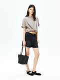 Long-Staple Cotton Denim Shorts | High-Waist A-Line | Distressed Detailing | Women Shorts | MRS Studios