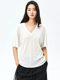 Lyocell Cotton T-Shirt | V-Neck | Relaxed Slimming Fit | Women Top | MRS Studios