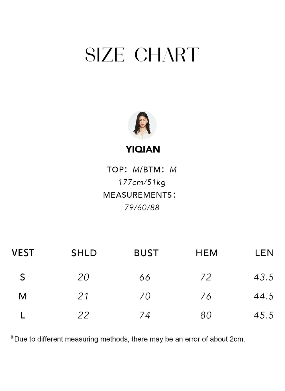 Size chart for Lyocell Tank Top