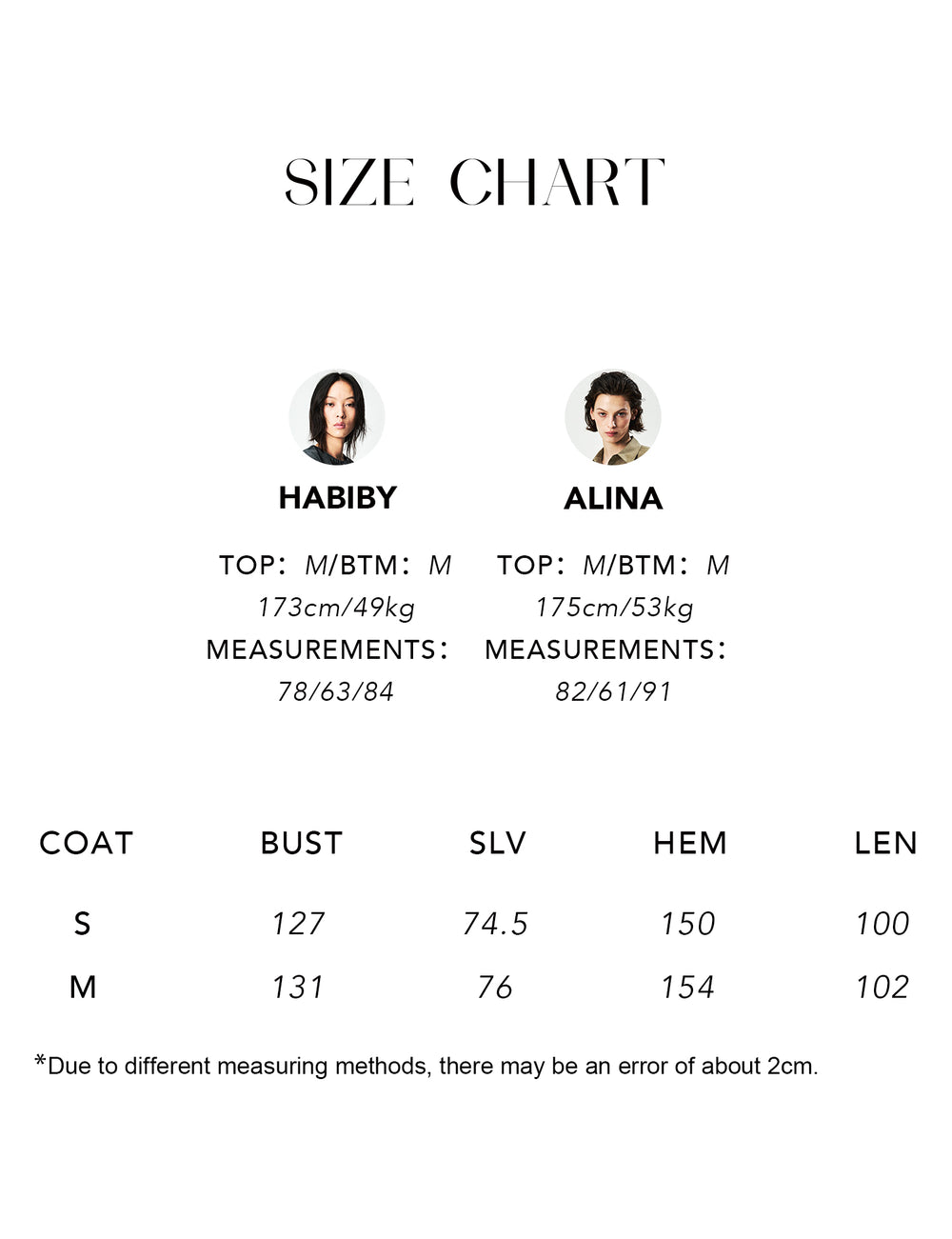 Size chart for Cotton Hemp Relaxed-Fit Trench Coat