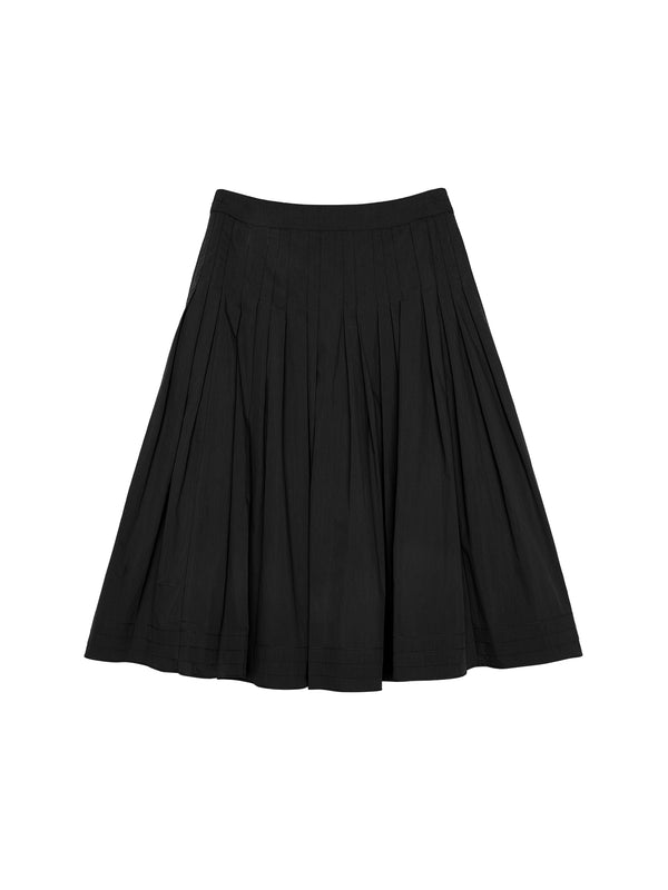 Cotton Nylon A-Line Pleated Skirt | Sharp Topstitched Pleats | Hidden Back Zip | Women Skirt | MRS Studios