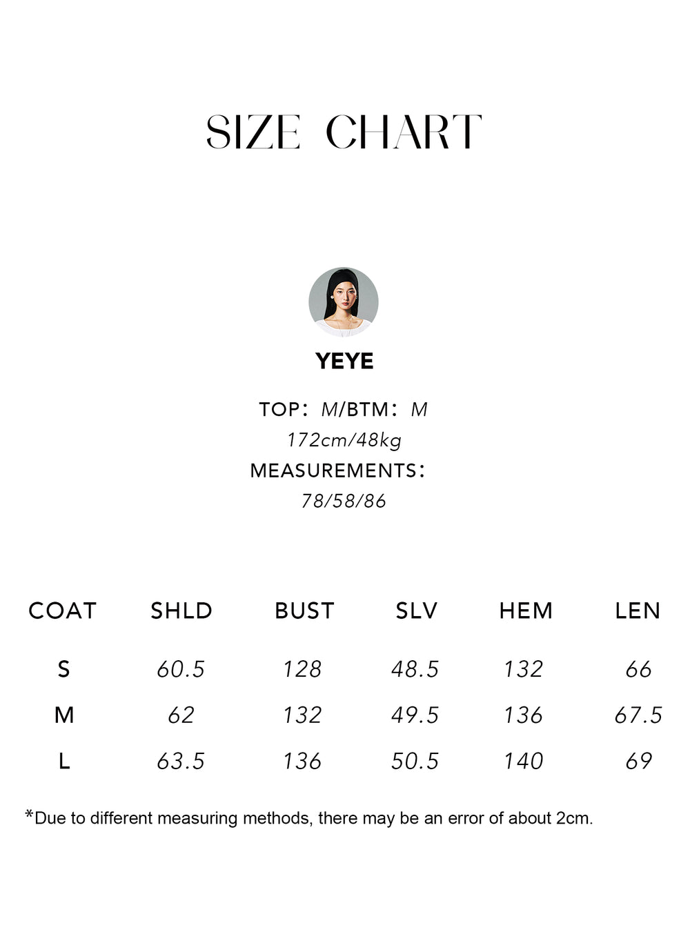 Size chart for Paper-Touch Jacket