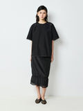Silk-Sheen Cotton Blend Top and Skirt Set | Cupro-Panel Raw Edges | Round-Neck Drop Shoulder | Women Set | MRS Studios
