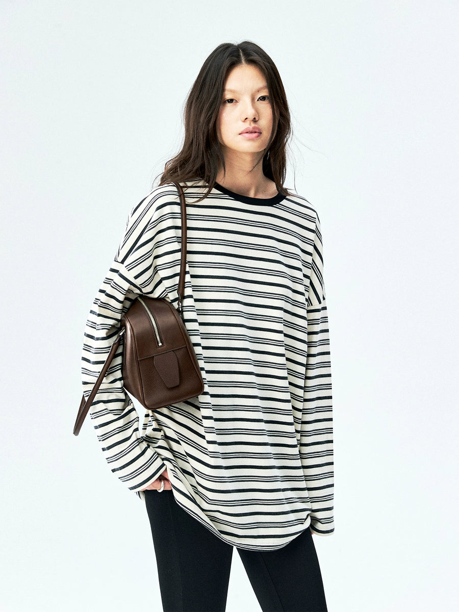 Japanese Cotton Striped Long Sleeve Tee, view 4