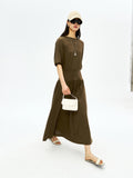 Off-Shoulder Knit Dress | Wide Waist Belt | Midi Length Silhouette | Women Dress | MRS Studios