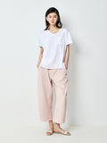 Snowflake Cotton V-Neck Pocket T-Shirt | Natural Raw-Edge Neckline | Relaxed H-Line Cut | Women Top | MRS Studios