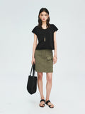 Cotton Nylon Canvas Utility A-Line Skirt | Asymmetric Pocket Design | High-Waist Flattering Cut | Women Skirt | MRS Studios
