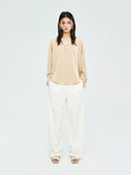 French Linen Yarn Knit Cover-Up | U-Neck Long Sleeve | Rolled Edge Finish | Women Top | MRS Studios
