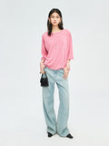 French Linen Yarn Knit Tee | Crew Neck Half Sleeve | Rolled Edge Finish | Women Top | MRS Studios