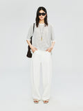 Linen Cotton Knit Stripe T-Shirt | Black White Pinstripe Knit | Drop-Shoulder Relaxed Cut | Women Top | MRS Studios