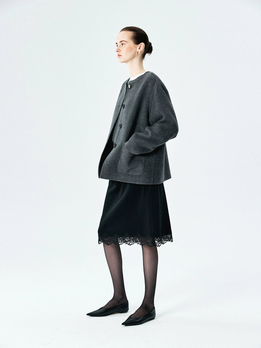 Merino Wool Ponte Lace-Hem Skirt, view 4