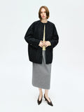 Memory Taffeta Padded Jacket | Round Neck Pearl-Button Cuffs | Water-Repellent | Women Jacket | MRS Studios