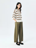 Washi Paper Yarn Knit Polo | Open-Mesh Stripes | Drop-Shoulder Mid-Sleeve | Women Knitwear | MRS Studios