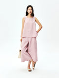 Linen Vest and Culottes Set | Wide-Leg Cropped | Half-Elastic Drawstring Waist | Women Set | MRS Studios