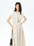 Japanese Acetate Midi Dress | Shirred Elastic Waist | Boat Neckline | Women Dress | MRS Studios