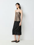 Silk-Sheen Cotton Blend Bud Skirt | Cupro-Panel Raw Edges | Shirred Ruffle Hem | Women Skirt | MRS Studios