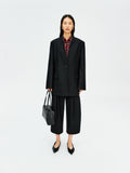 Italian Marzotto Wool Blazer | Collarless One-Button Design | Removable Scarf Detail | Women Blazer | MRS Studios