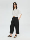 American Pima Salt-Shrunk Wide-Leg Pants | Drawstring Elastic Waist | Cropped Wide-Leg Cut | Women Trousers | MRS Studios