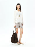 Linen Cotton Hooded Sun-Protection Overshirt | Drop-Shoulder Relaxed Fit | V-Neck Ribbed Cuff | Women Top | MRS Studios