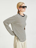 Linen Cotton Blend Striped Knit Pullover | Airy Sun-Protection Layer | Crew Neck Long Sleeve | Women Knitwear | MRS Studios