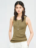 Tencel Cotton Silk Henley Tank | 2x2 Ribbed Texture | Mother-of-Pearl Buttons | Women Top | MRS Studios