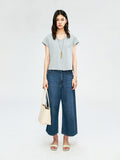 Lyocell Cotton Wide-Leg Jeans | Cropped Wide-Leg Cut | Hand-Distressed Vintage Detailing | Women Jeans | MRS Studios