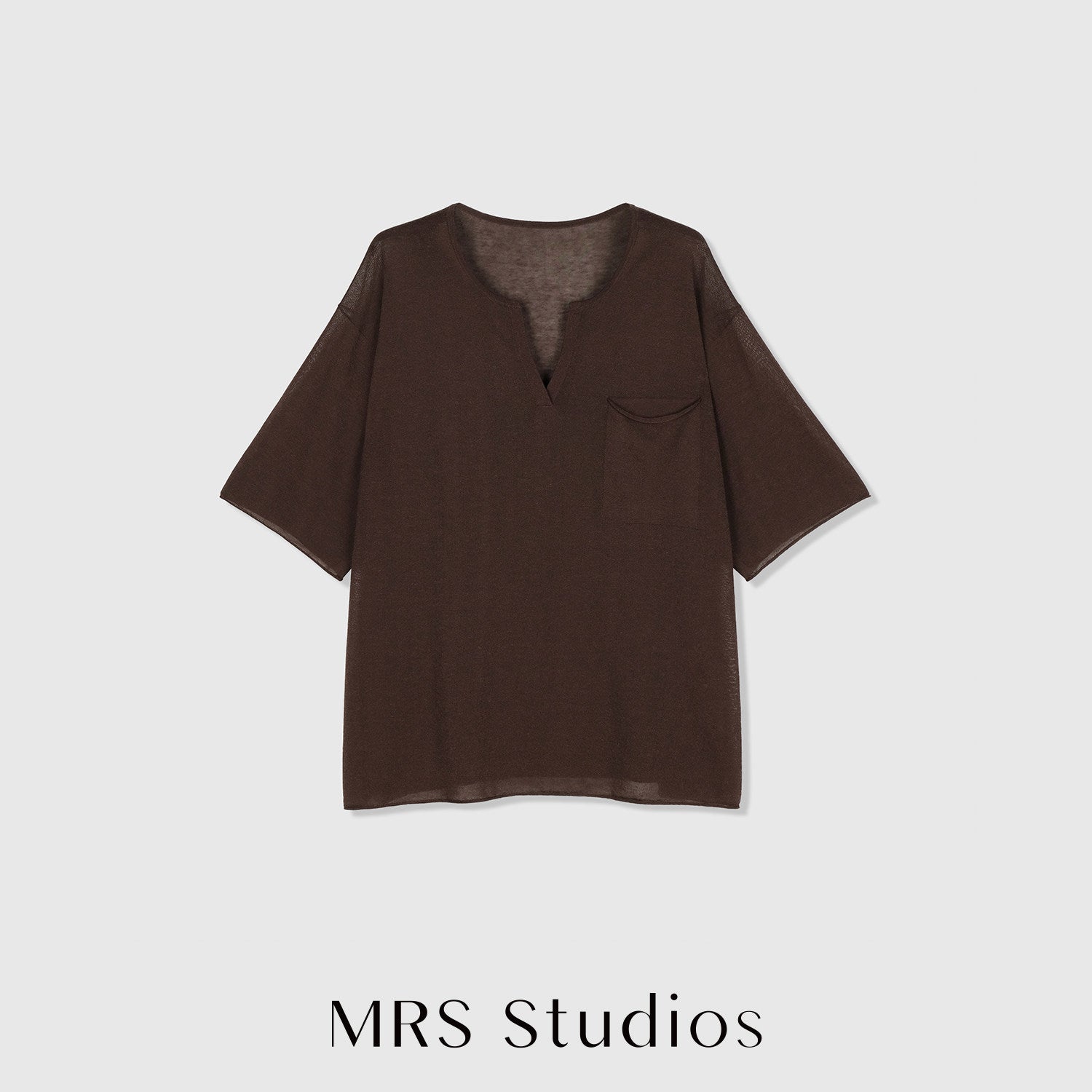 Acetate Linen Knit Top | Henley V-Neck | Pocket Detail | Women Knitwear | MRS Studios