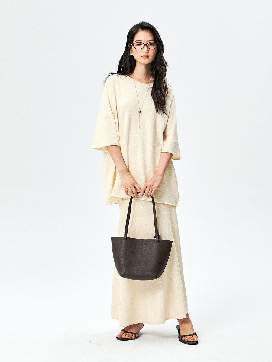Linen Blend Knit Tee & A-Line Skirt, view 3