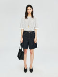 Vintage-Wash Bermuda Denim Shorts | Five-Pocket Workwear Cut | Knee-Length Bermuda Silhouette | Women Jeans | MRS Studios