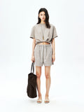 Japanese Cotton Linen Plaid Shorts | Drawstring Elastic Waist | A-Line Wide Leg | Women Bottoms | MRS Studios