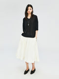 Acetate Cotton V-Neck Knit Top | Relaxed Drop-Shoulder Cut | Ribbed Placket and Cuff | Women Knitwear | MRS Studios
