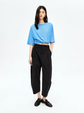 Vintage Linen Straight-Leg Trousers | Curved Banana-Cut Silhouette | Cropped 9/10 Length | Women Trousers | MRS Studios