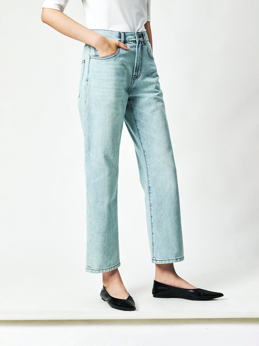 Mesh-Weave Cotton Straight Jeans, view 5