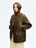 British Sheepskin Leather Jacket | Gradient Waxed Finish | Women Leather Jacket | MRS Studios