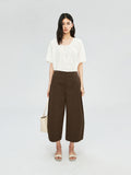 Pima Cotton Normandie Linen Cocoon Pants | Salt-Shrunk Crinkle Texture | Three-Panel Tapered Cocoon Cut | Women Trousers | MRS Studios