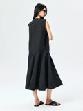 Linen-Cotton Sleeveless Dress | Diagonal Seam Lines | A-Line Flared Hem | Women Dress | MRS Studios