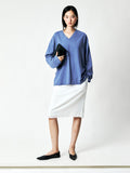 Japanese Combed Cotton V-Neck Long Sleeve Tee | Drop Shoulder | Twin-Needle Hem | Women Top | MRS Studios